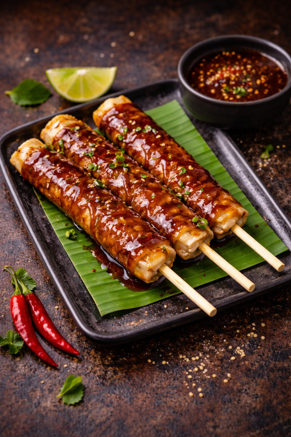 Bœuf fromage Thai & Co — brochettes de bœuf grillé avec fromage fondant, riz et sauce spéciale maison