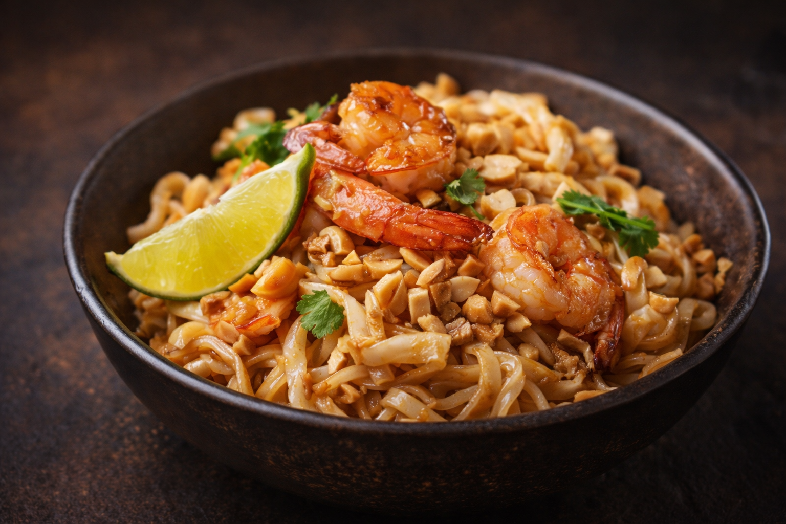 Pad Thaï Thai & Co — nouilles sautées au wok avec crevettes, cacahuètes et citron, restaurant thaïlandais Combs-la-Ville